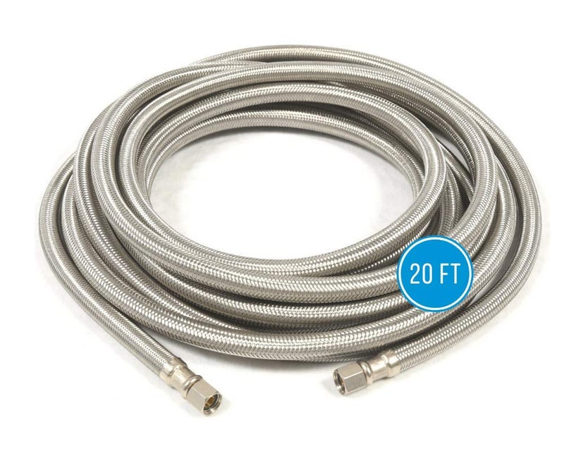 Hippohose Refrigerator Icemaker Hose (20 FT) - Universal Fit to ALL Refrigerator Brands - Icemaker Water Supply Line - Â¼â€ x Â¼â€ Connections - SS Refrigerator Supply Hose for Ice & Water - Image 1